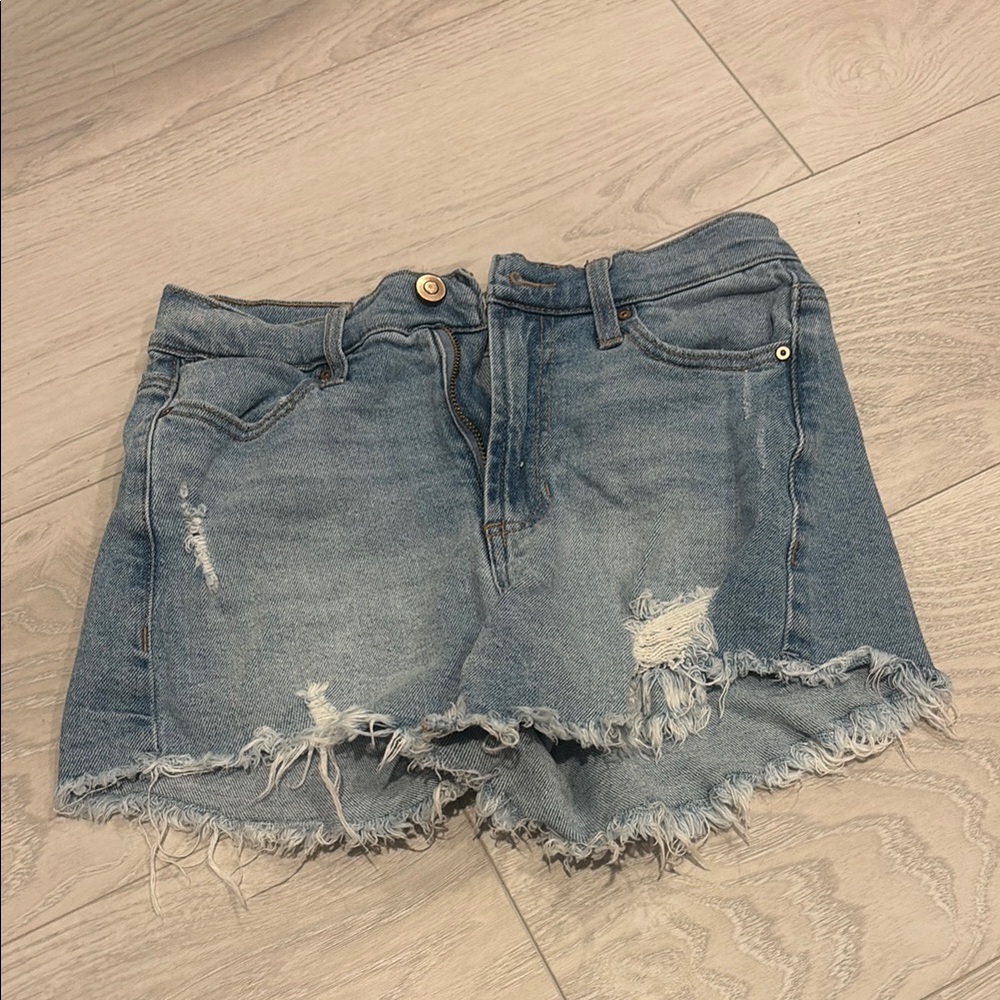 Celebrity Pink Blue Distressed Jean Shorts